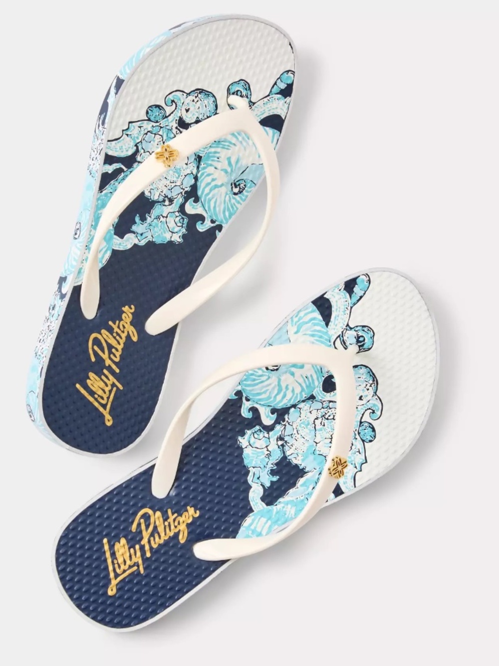 Lilly Pulitzer Pool Flip Flop,Resort White Shell Shine, New Size 7/8